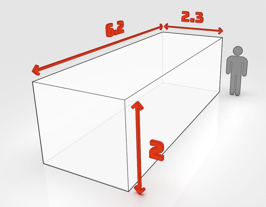 Dimensions de la benne 30 m³ à louer à Bischheim : 6,2 × 2,3 × 2,0 m